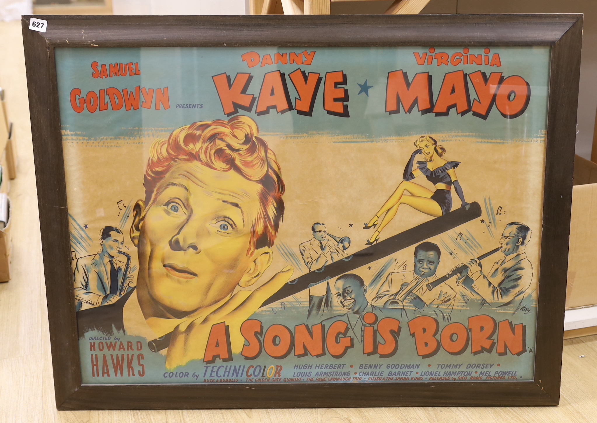 A framed film poster 'A song is born', starring Danny Kaye